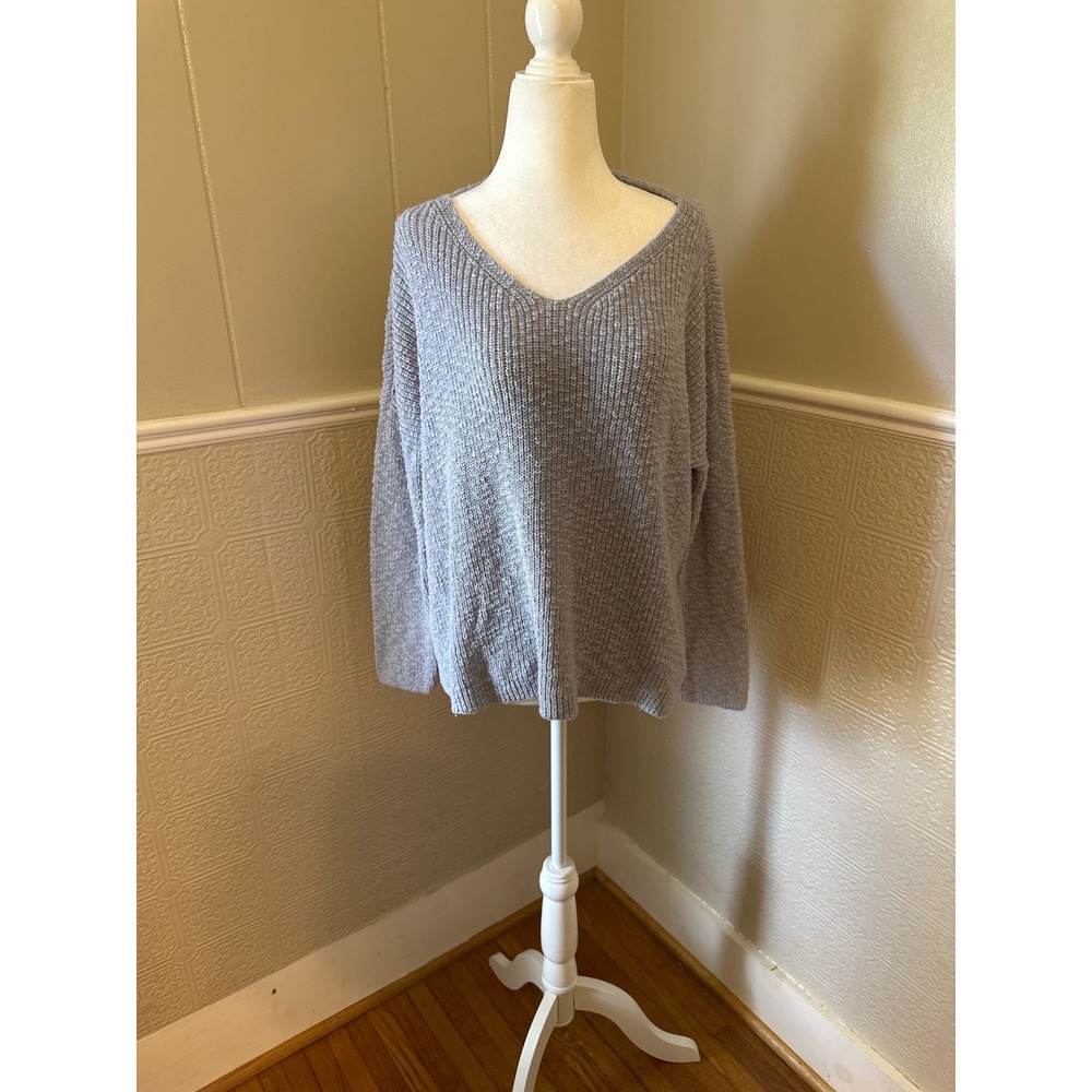 Eileen Fisher Organic Cotton Shaker Rib V-Neck Sweater Greyish blue Small P S/P